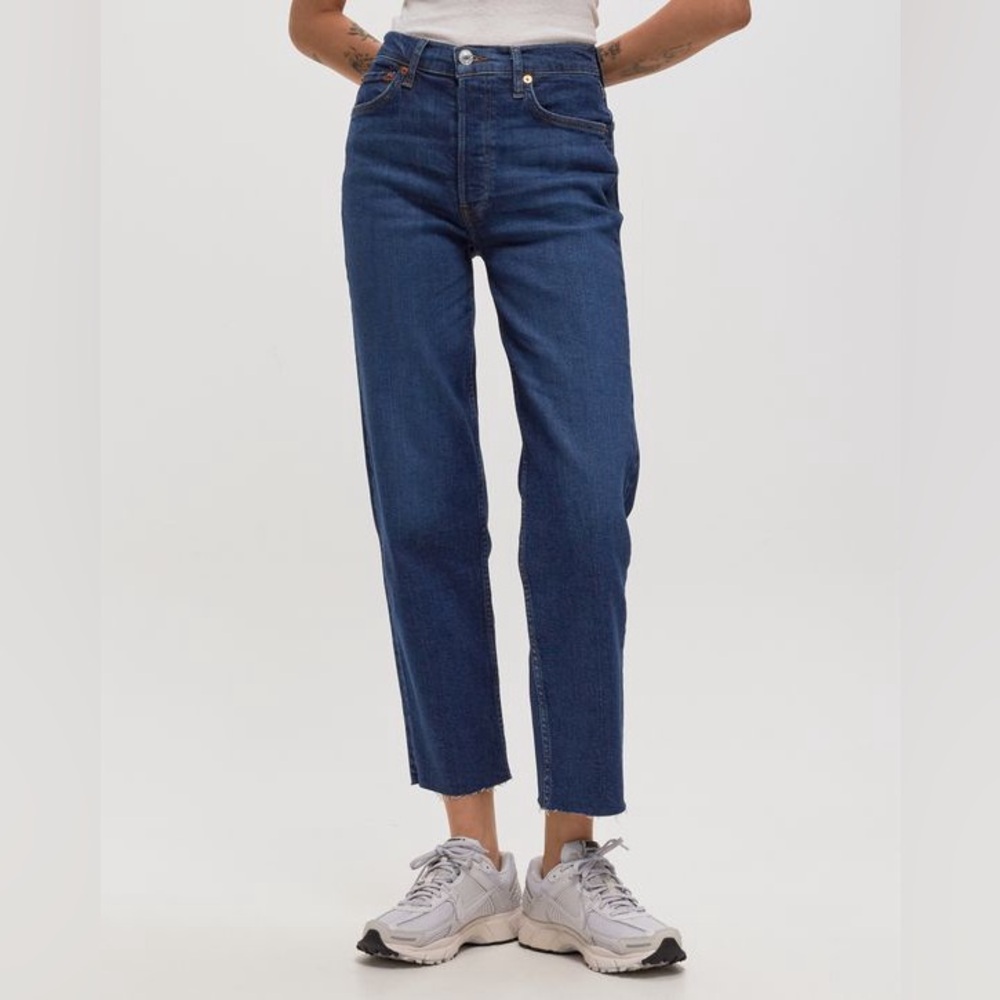 Re/Done NWT Women's 70s High Rise Stove Top Jeans in Deep‎ Faded Blue- Size 30